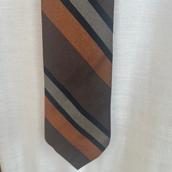 Brown, Orange, and Black Striped 1960s Tie by Jacquard - Picture 3 of 7